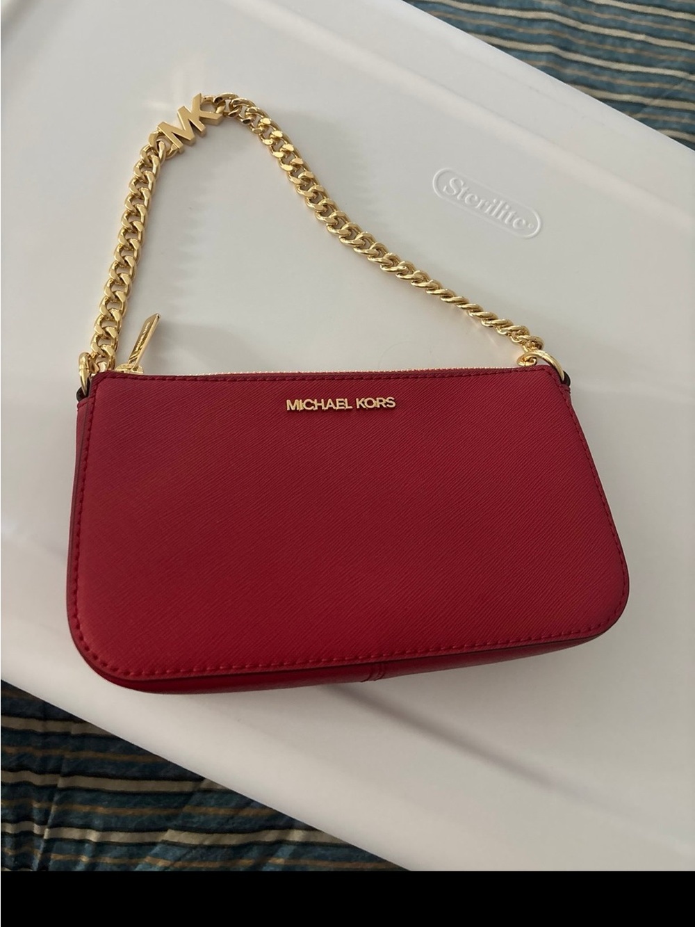 Michael Kors Red Saffiano Mini Chain Shoulder Bag